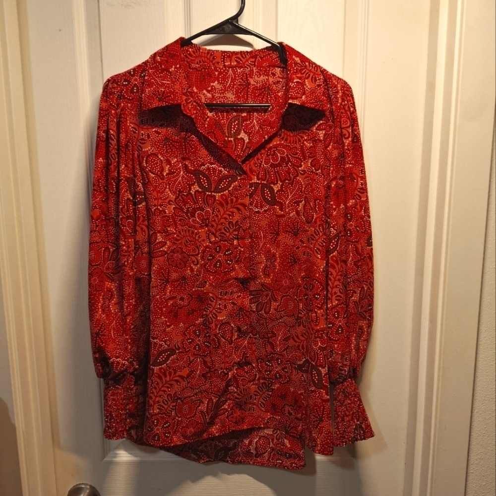 Red Paisley Floral Blouse Size Large